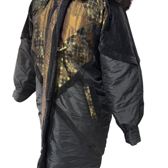 Vintage 1980s Braetan Patchwork Winter Coat with Faux Fur Hood – Size S - Picture 5 of 8